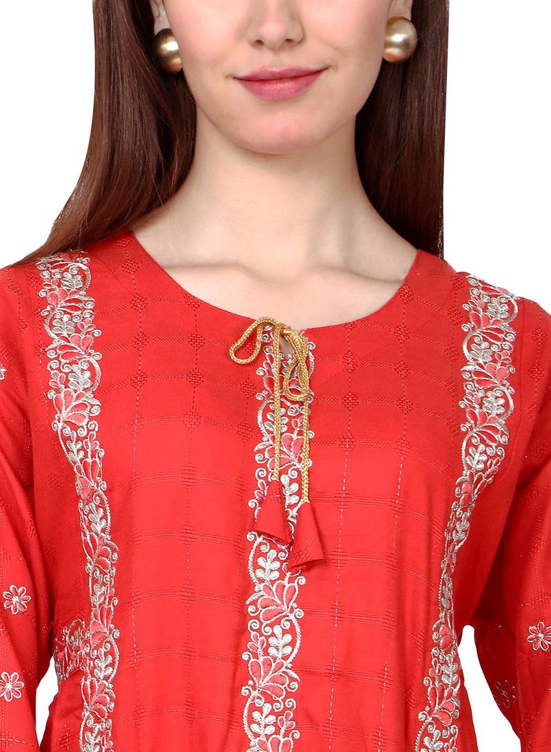 HANA & SARA STYLISH ELEGANT EMBROIDERY WORK WITH FRONT NECK TIE LONG ARABIC KAFTAN JALABIYA DRESS - Image 3