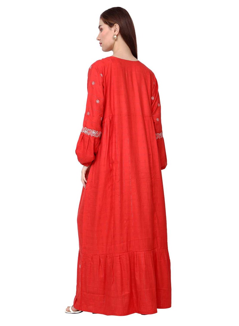 HANA & SARA STYLISH ELEGANT EMBROIDERY WORK WITH FRONT NECK TIE LONG ARABIC KAFTAN JALABIYA DRESS - Image 2