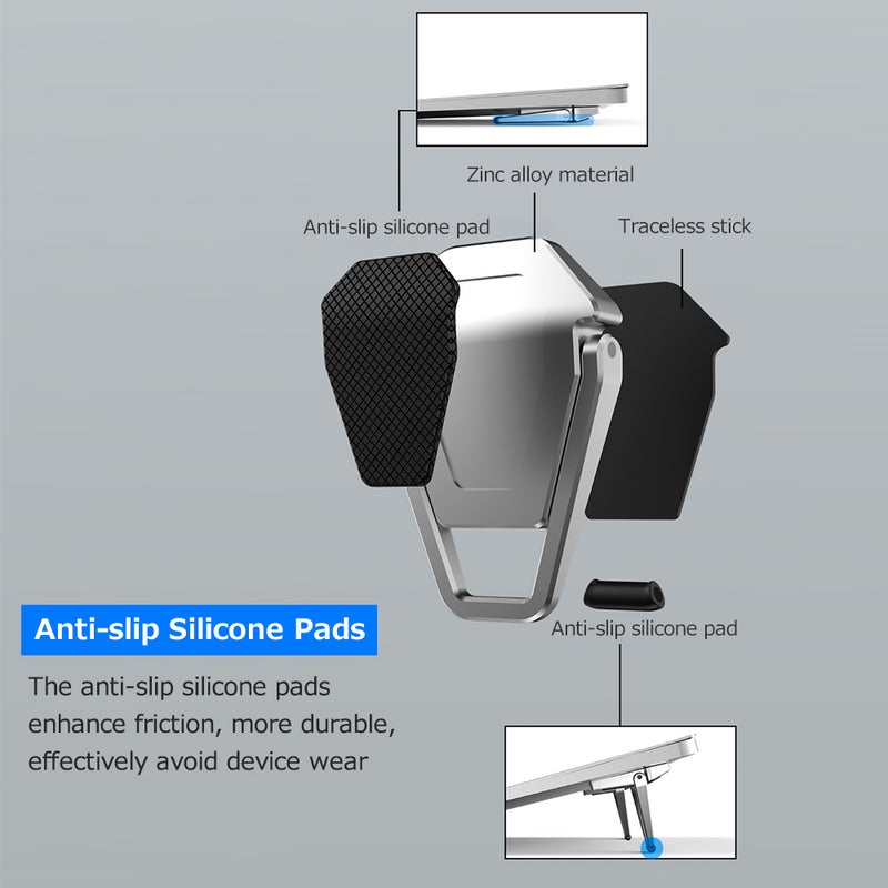 Foldable Laptop Stand - Silver Zinc Alloy Material With 15° Dip Angle: Stable Structure, Anti-Slip Silicone Pads for Home Office And Remote Work - Image 4