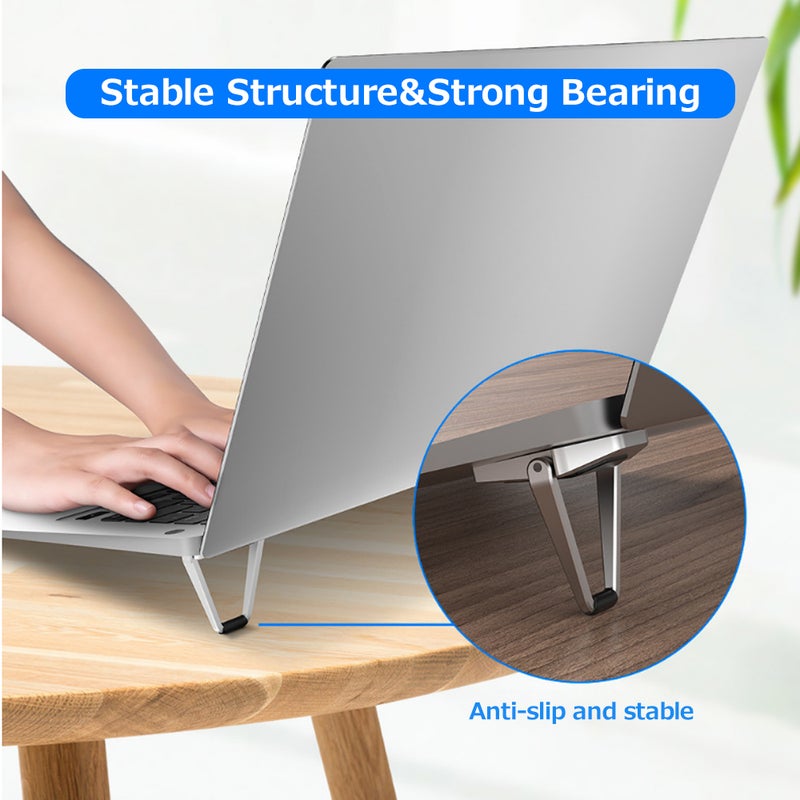 Foldable Laptop Stand - Silver Zinc Alloy Material With 15° Dip Angle: Stable Structure, Anti-Slip Silicone Pads for Home Office And Remote Work - Image 5
