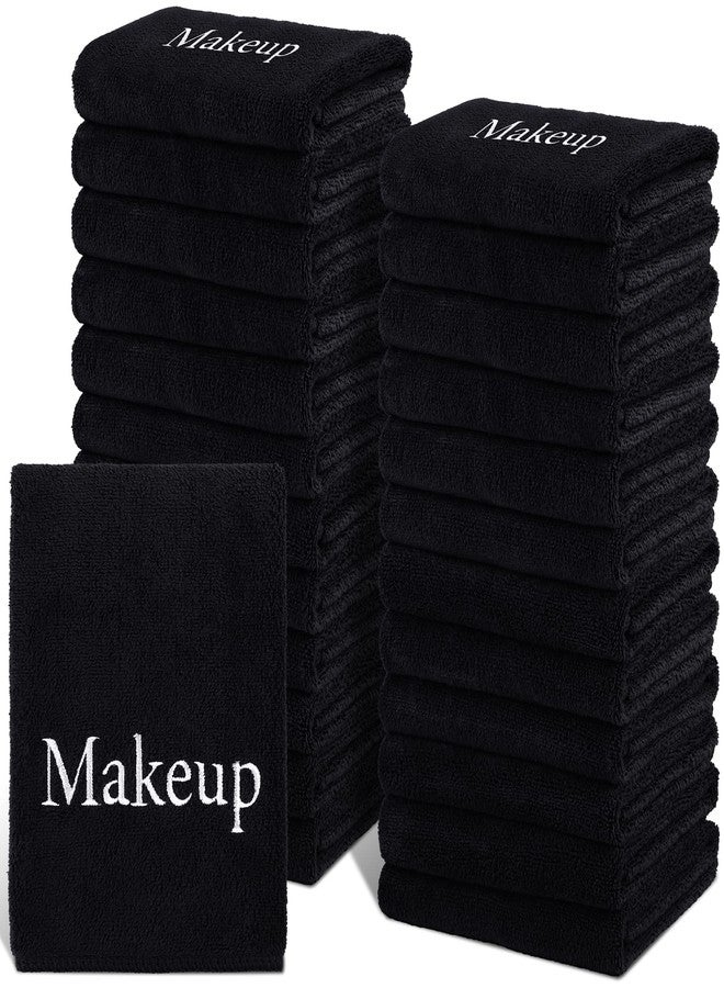 TURSTIN 24 Pack Makeup Remover Towels 13x13 Inch Microfiber Face Towels Reusable Makeup Wash Cloth Facial Cleansing Makeup Towels for Women Skin Care, Black - Image 1