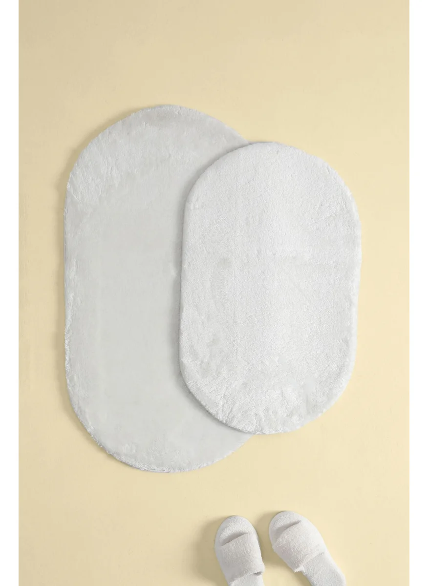 Favora Puffy 2 Piece Oval Bathroom Mat Set - Ecru