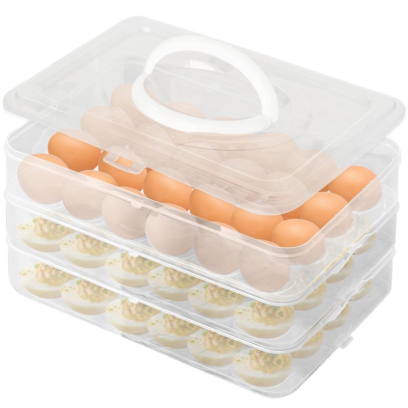OJYUDD Egg Holder for 72 Eggs,3-Layer Plastic Egg Container,Deviled Egg Tray with Handle Lid,Devil Egg Holder for Refrigerator,Kitchen,Easter Party,Keep Fresh - Image 1