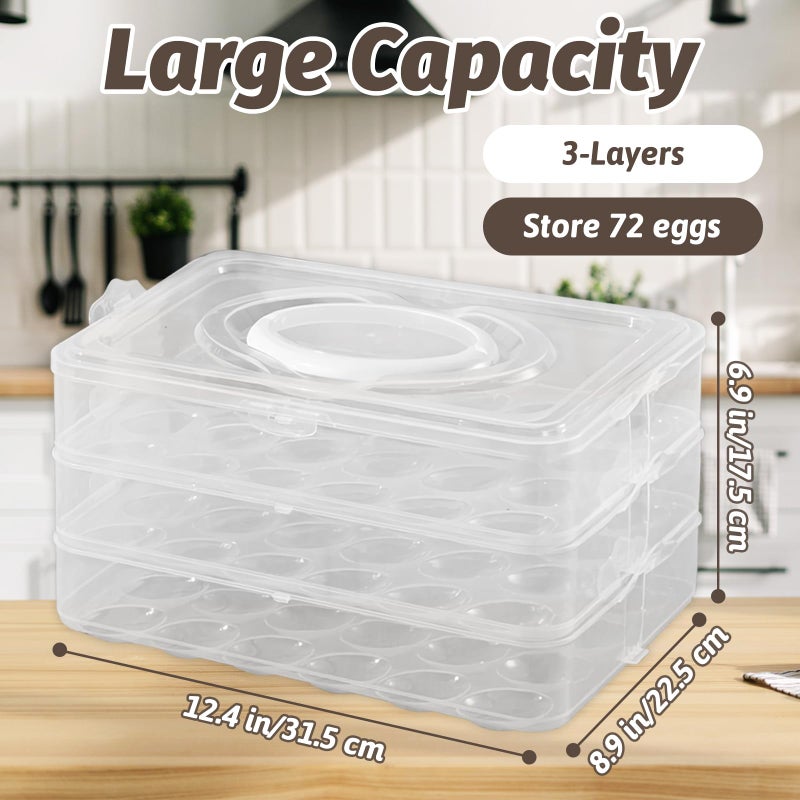 OJYUDD Egg Holder for 72 Eggs,3-Layer Plastic Egg Container,Deviled Egg Tray with Handle Lid,Devil Egg Holder for Refrigerator,Kitchen,Easter Party,Keep Fresh - Image 2