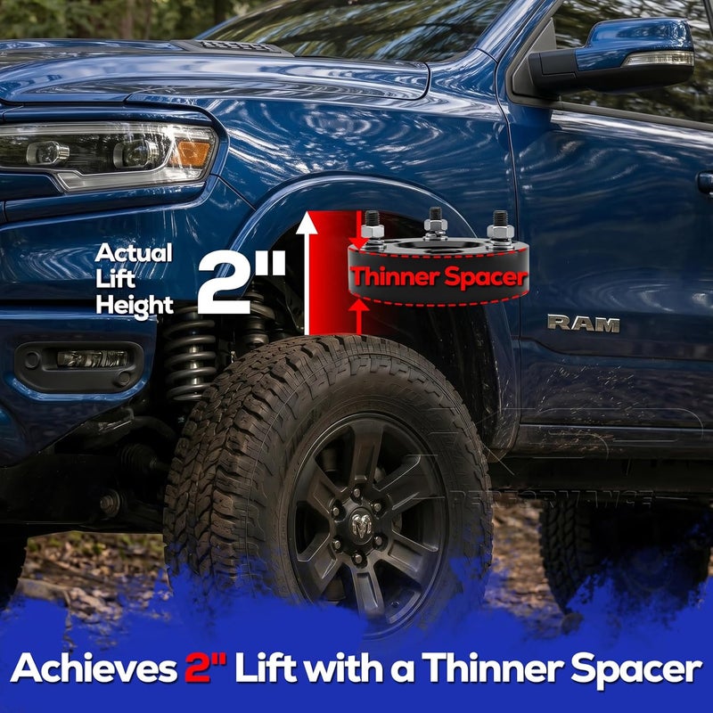 KSP PERFORMANCE KSP 2in Front Lift Kits for Ram 1500 2006-2023, 2" Leveling Lift Kit for Dodge Ram 1500 4WD/Dakota 2WD 4WD 2005-2007&2009-2011, Aluminum Suspension Level Kit CNC Strut Spacers For Dodge Pick Up - Image 3