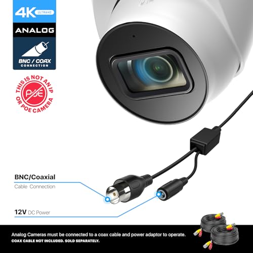 Amcrest Analog 4K Outdoor Security Camera Turret 8MP 15fps CCTVCoaxBNC 65ft Night Vision 125 Angle Builtin Mic White AMC4KDM28WV3 Not an IP Camera DVR Required Not Included - Image 3