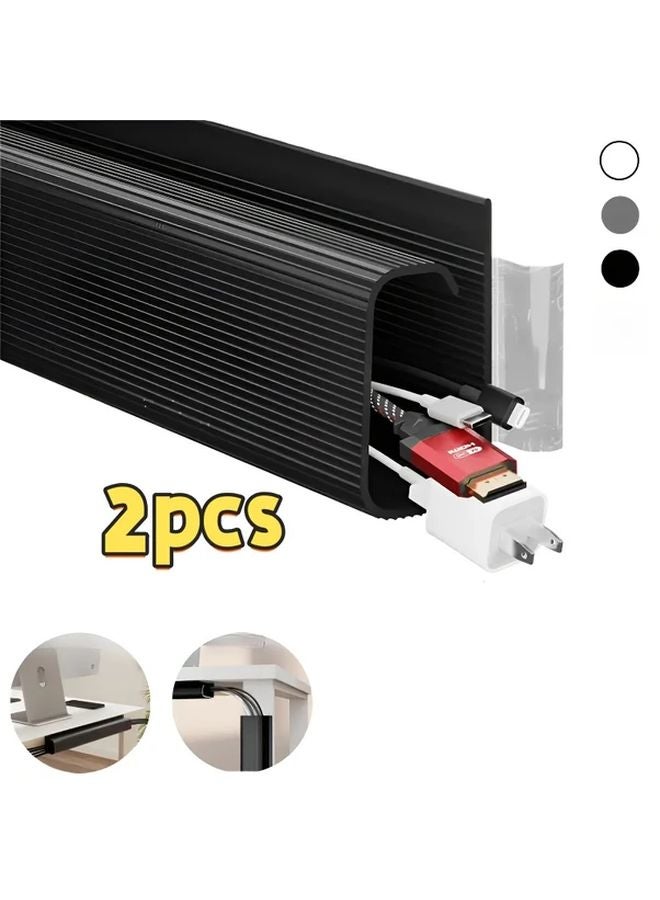 2pcs Grey PVC Under Desk Cable Trays Self Adhesive Hidden Cable Management For Home Office - Image 2
