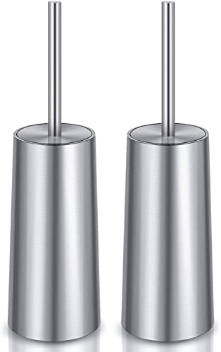 Wsedor Toilet Brush and Holder, 2 Pack Toilet Brush Stainless Steel, Toilet Bowl Brush for Bathroom Toilet-Ergonomic, Elegant,Durable (Silver) - Image 1