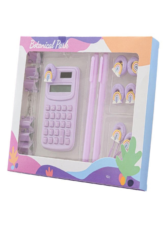 Purple Basic Calculator Desk Supplies Cute Stationary Comes with  Long Tail Paper Clamp & Pens & Bookmark & Pushpin Paper Organizing  Book Math for School Office Home Classroom - Image 1