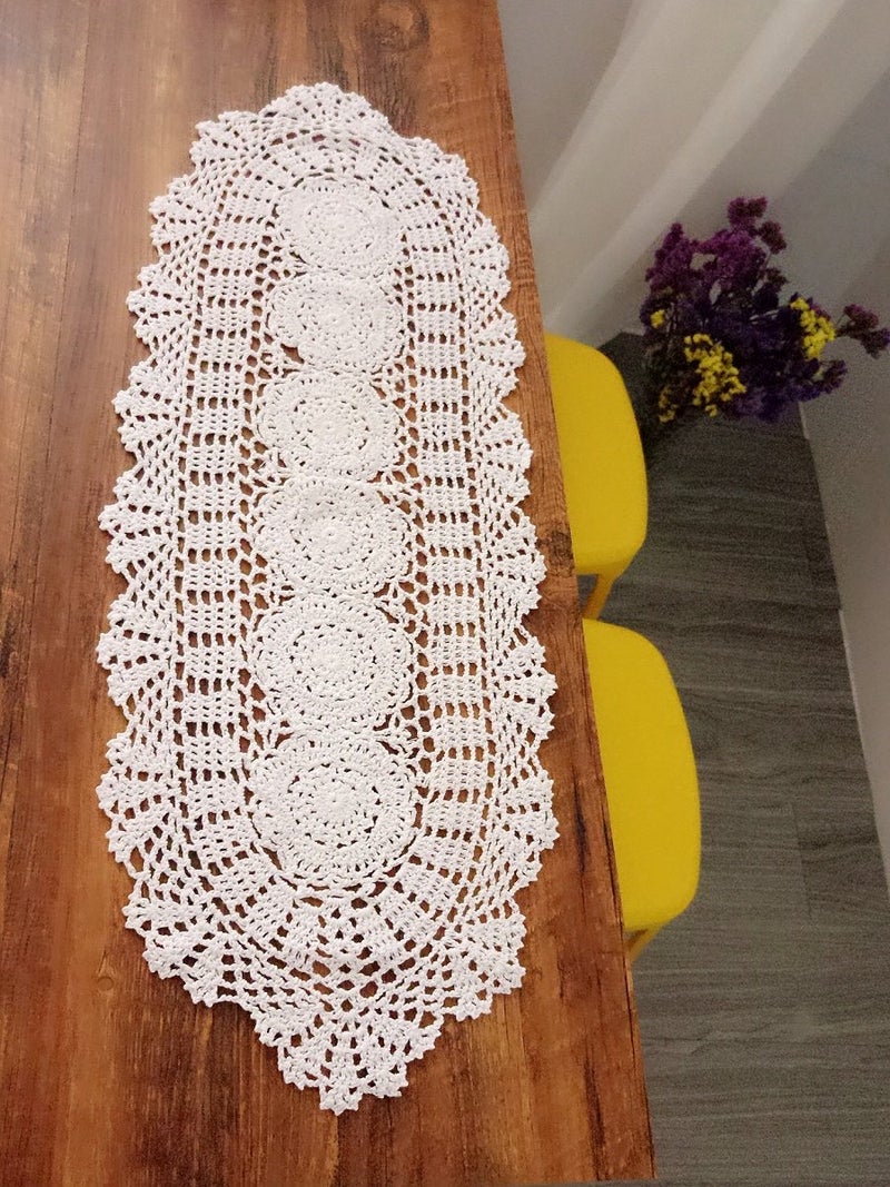 Laivigo Handmade Crochet Lace Oval Lucky Flower Tablecloth Table Runner Doilies Doily,12 x 35 Inch,White - Image 4