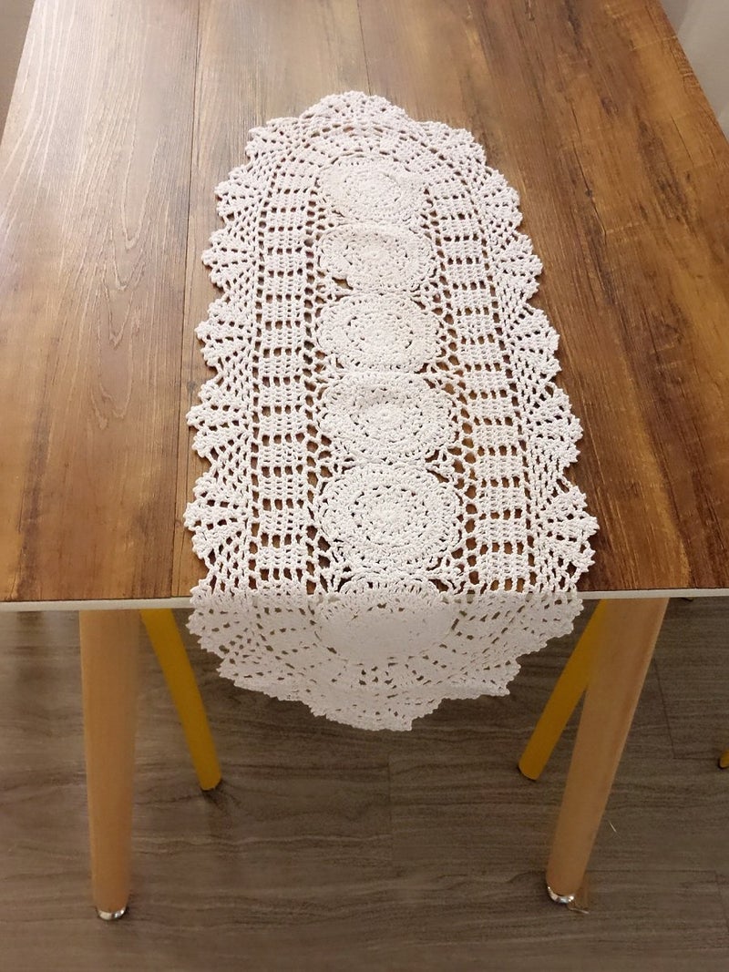 Laivigo Handmade Crochet Lace Oval Lucky Flower Tablecloth Table Runner Doilies Doily,12 x 35 Inch,White - Image 3