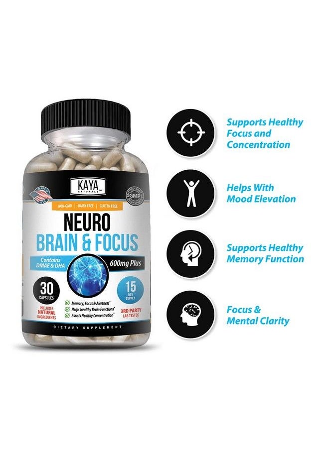 Kaya Naturals - Neuro Brain & Focus Supplement Neurofactor & B Vitamins Nootropic Brain Support For Memory Focus & Concentration & Learning Accuracy Cognitive Function 30 Count - Image 1