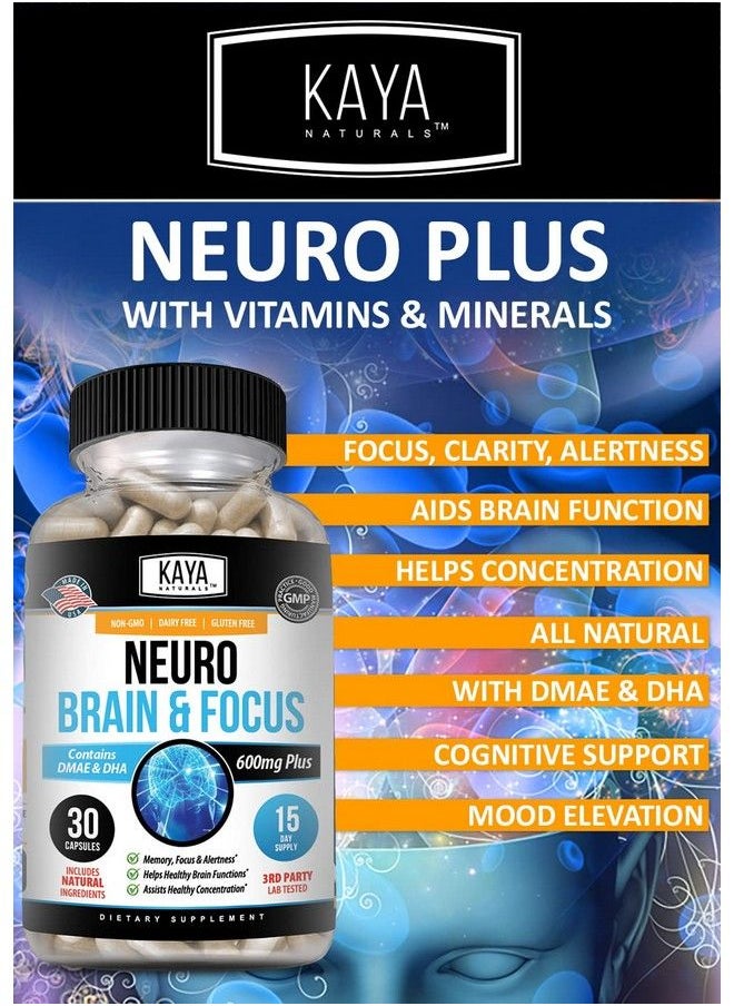 Kaya Naturals - Neuro Brain & Focus Supplement Neurofactor & B Vitamins Nootropic Brain Support For Memory Focus & Concentration & Learning Accuracy Cognitive Function 30 Count - Image 1