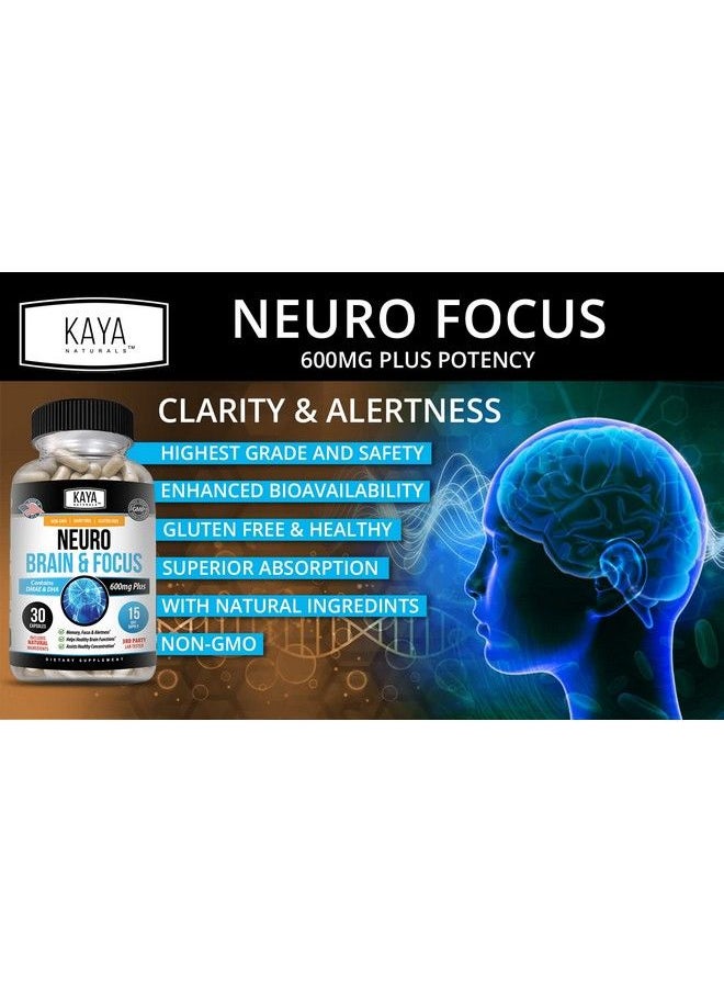 Kaya Naturals - Neuro Brain & Focus Supplement Neurofactor & B Vitamins Nootropic Brain Support For Memory Focus & Concentration & Learning Accuracy Cognitive Function 30 Count - Image 1