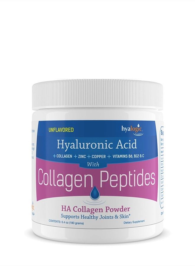 Hyalogic Collagen Peptides Powder – w/Hyaluronic Acid, Hydrolyzed Types 1 & 3, Grass Fed, Keto Protein Powder Supplement for Hair Growth, Skin, Nails, Joints Unflavored Easy to Mix 6.4 oz (180 gr.) - Image 1