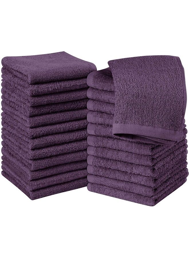 Utopia Towels Cotton Washcloths Set - 100% Ring Spun Cotton, Premium Quality Flannel Face Cloths, Highly Absorbent and Soft Feel Fingertip Towels (24 Pack, Plum)