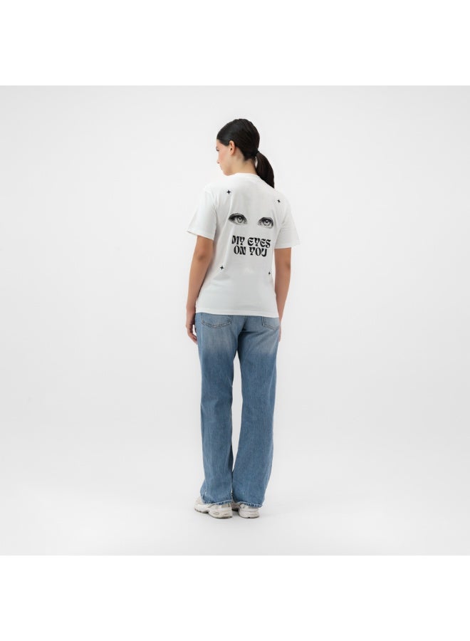 Tolou Unisex Graphic White T-shirt 'My eyes on you' - Image 1