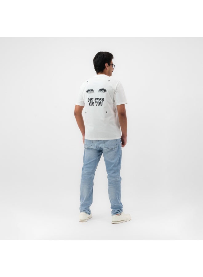 Tolou Unisex Graphic White T-shirt 'My eyes on you' - Image 5