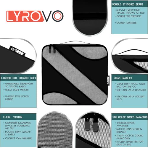 Lyrovo Nylon 6 Set Packing Cubes 3 Various Sizes Travel Luggage Packing Organizers Accessories - Image 3