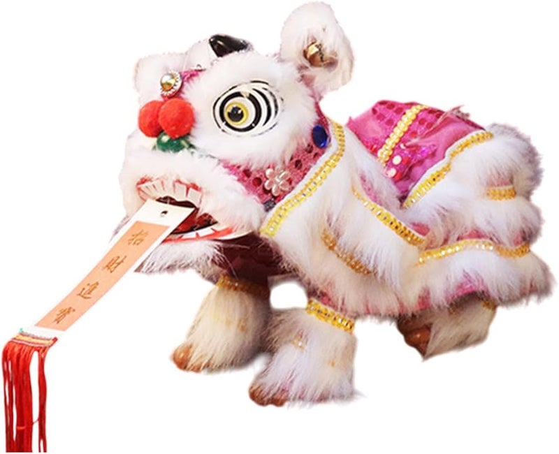 Pink White Chinese Hand String Puppet Marionette Lion Toy For Children Adults Party - Image 1