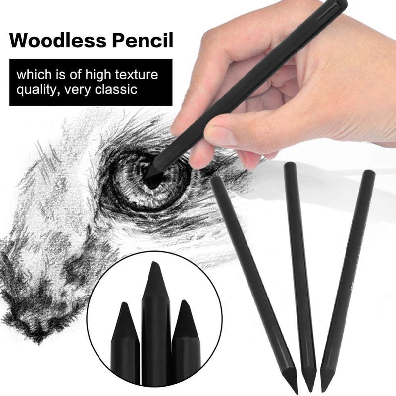 ChiggiWiggi ChiggiWiggi 3 Pcs Black Woodless Charcoal Pencils | 3 Pcs Black Charcoal Pencils Set -Soft Medium & Hard Drawing Pencils for Sketching | 3 Pcs White Medium Charcoal Pencil For Dark or Tinted Paper  - Image 4