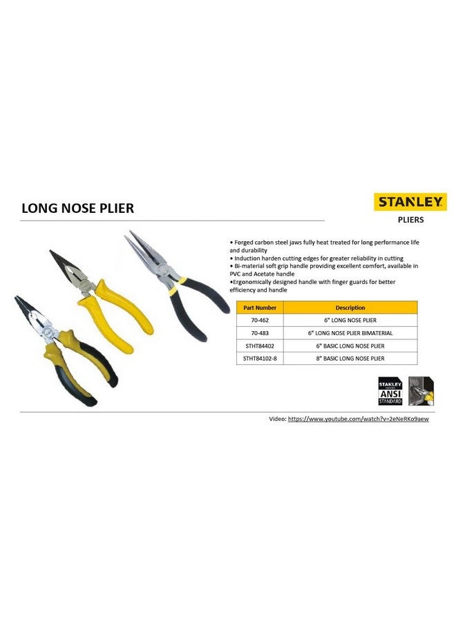 Stanley STANLEY 70-483 6 Sturdy Steel Long Nose Plier Double Color Sleeve - 24 x 14 x 19 Centimeters (Yellow and Black)  - Image 5