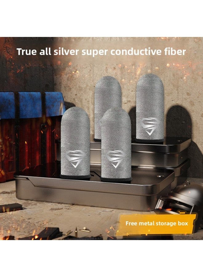 Game Finger Cover Chicken Finger Cover Glass Silver Fiber Ice Silk Gloves E-Sports Breathable Anti-Sweat Sliding Gloves-Product Color:Two Pairs Of K02 [sterling Silver Fiber + Metal Storage Box]]  - Image 1