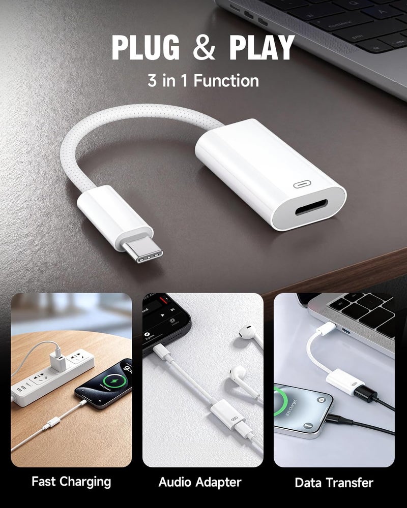 GetsISKON USB C to Lightning Headphone Audio Adapter, Type C Male to Female Lightning Earphone Converter with Charge/Data Transfer, Compatible with iPhone 17/16/15 Plus/Pro/Max, iPad Pro/Air 6/5/4, MacBook - Image 4