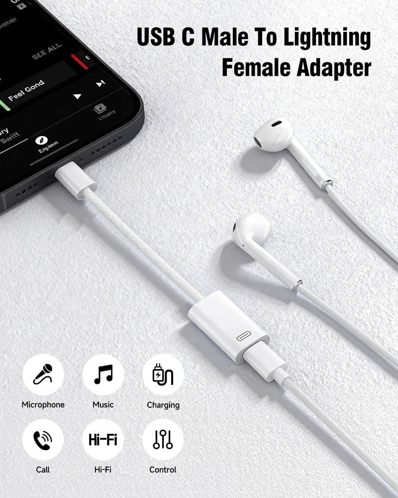 GetsISKON USB C to Lightning Headphone Audio Adapter, Type C Male to Female Lightning Earphone Converter with Charge/Data Transfer, Compatible with iPhone 17/16/15 Plus/Pro/Max, iPad Pro/Air 6/5/4, MacBook - Image 2