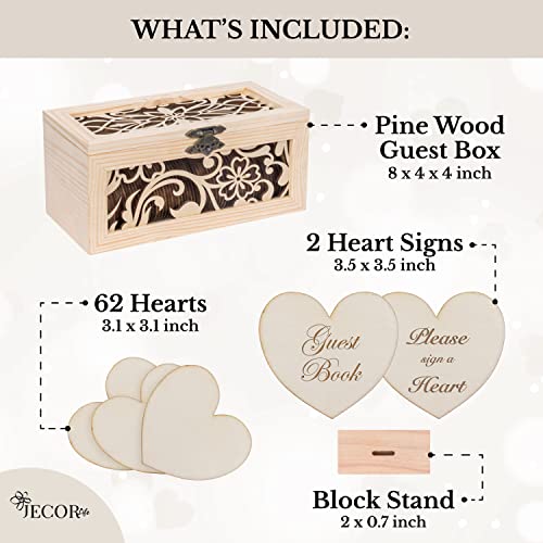 Jecor Alternative Guest Book Box - Wedding Guest book Alternative - 62 Large Wooden Hearts - Also for Baby Shower, Bridal Shower, Anniversary, Birthday, Retirement, Funeral Guest Book Alternatives, Pattern - Image 3