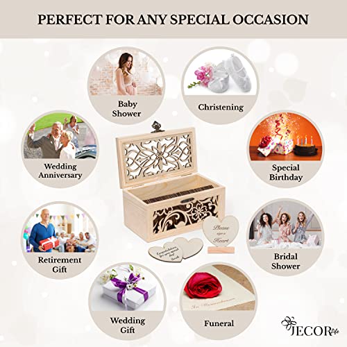 Jecor Alternative Guest Book Box - Wedding Guest book Alternative - 62 Large Wooden Hearts - Also for Baby Shower, Bridal Shower, Anniversary, Birthday, Retirement, Funeral Guest Book Alternatives, Pattern - Image 5