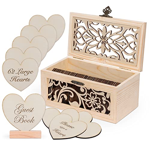 Jecor Alternative Guest Book Box - Wedding Guest book Alternative - 62 Large Wooden Hearts - Also for Baby Shower, Bridal Shower, Anniversary, Birthday, Retirement, Funeral Guest Book Alternatives, Pattern - Image 1
