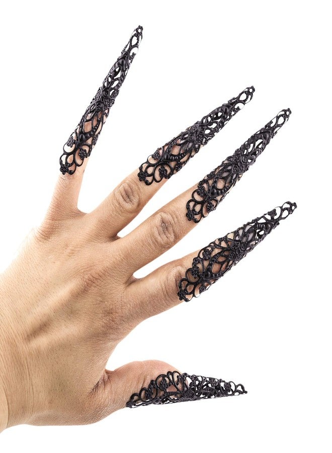 LUX ACCESSORIES Beautiful Floral Fingertip Nail Sharp Claw Jewelry… (Black Matte) - Image 2