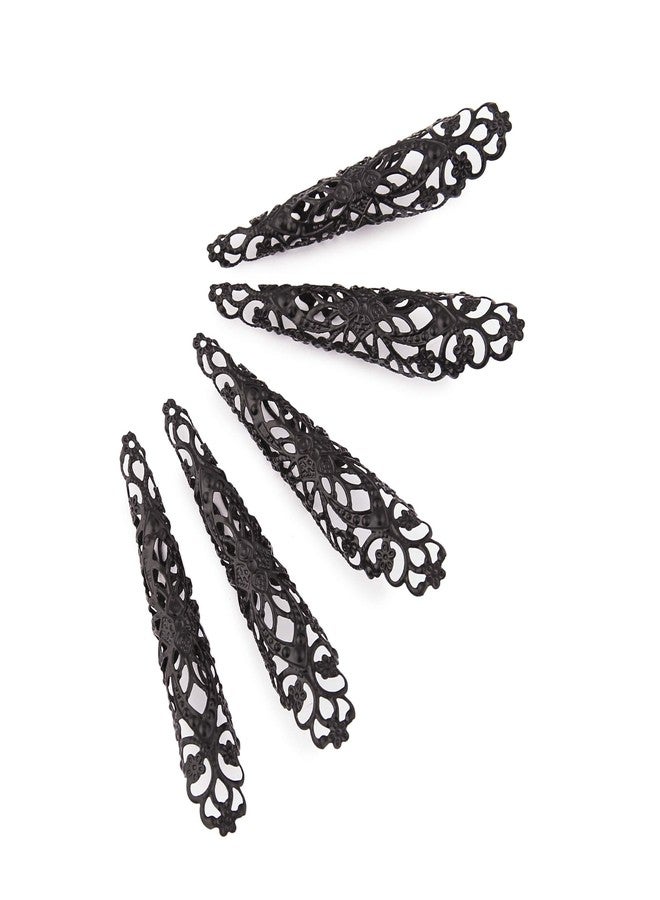 LUX ACCESSORIES Beautiful Floral Fingertip Nail Sharp Claw Jewelry… (Black Matte) - Image 1