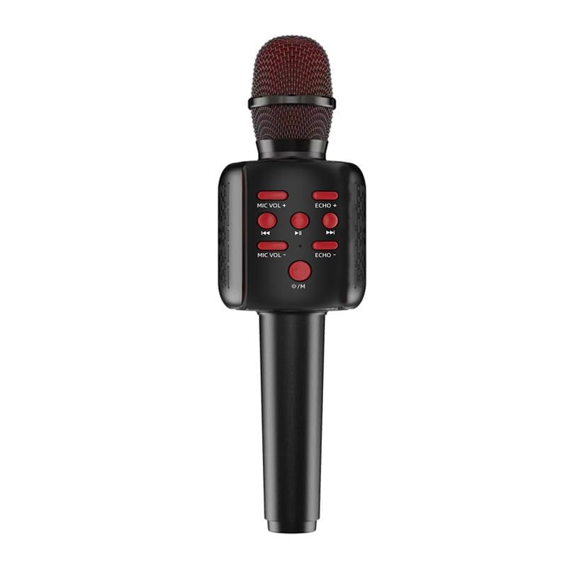 VRJTEC Wireless Karaoke Mic - Handheld & Multifunctional2 in 1 Microphone with Audio Recording, Voice Effect + USB Charging + Card Slot + Headphone Port (Black & Red - Color) - Image 5