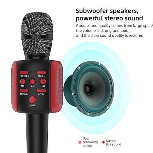 VRJTEC Wireless Karaoke Mic - Handheld & Multifunctional2 in 1 Microphone with Audio Recording, Voice Effect + USB Charging + Card Slot + Headphone Port (Black & Red - Color) - Image 2