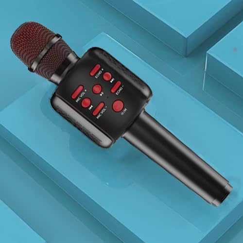 VRJTEC Wireless Karaoke Mic - Handheld & Multifunctional2 in 1 Microphone with Audio Recording, Voice Effect + USB Charging + Card Slot + Headphone Port (Black & Red - Color) - Image 1