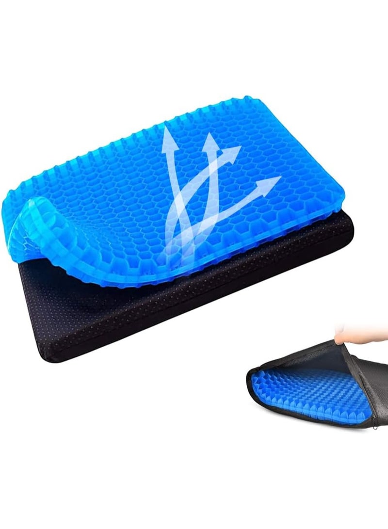Gel Seat Cushion with Honeycomb Design, Double Layer Pressure Relief Cushion with Washable Cover for Office Chair, Car Seat and Wheelchair - Image 1
