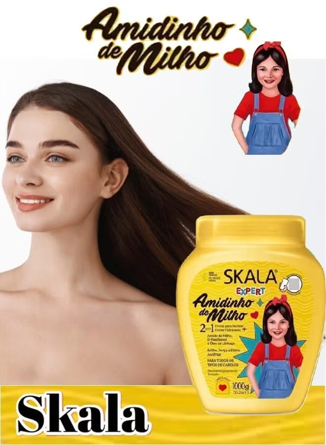 سكالا كريم نشا الذرة ( 2 في 1 ) سكالا إكسبرت – أميدينهو دي ميلهو للأطفال لمعالجة وترطيب والعناية اليومية بالشعر الرقيق وتقويته 1000 جرام ( صناعة برازيلية ) - Image 4