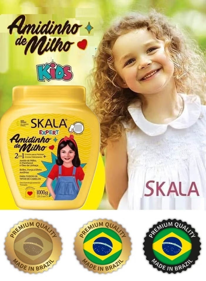 سكالا كريم نشا الذرة ( 2 في 1 ) سكالا إكسبرت – أميدينهو دي ميلهو للأطفال لمعالجة وترطيب والعناية اليومية بالشعر الرقيق وتقويته 1000 جرام ( صناعة برازيلية ) - Image 2
