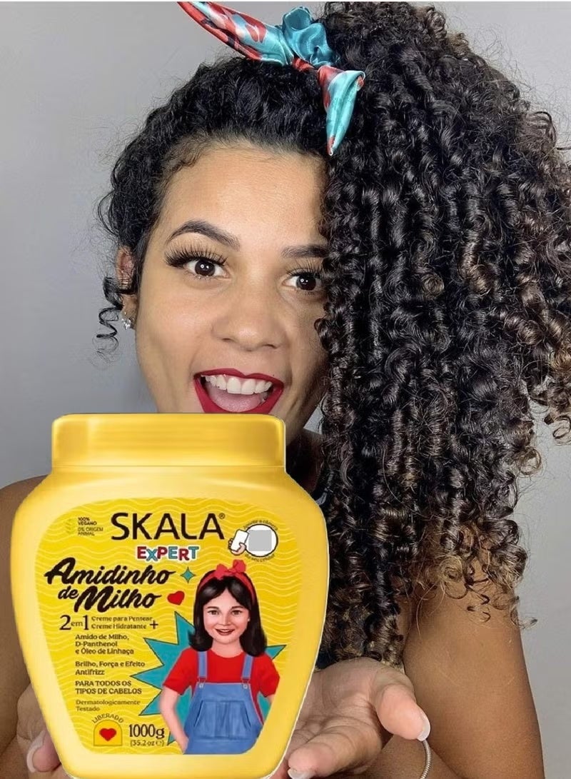 سكالا كريم نشا الذرة ( 2 في 1 ) سكالا إكسبرت – أميدينهو دي ميلهو للأطفال لمعالجة وترطيب والعناية اليومية بالشعر الرقيق وتقويته 1000 جرام ( صناعة برازيلية ) - Image 3