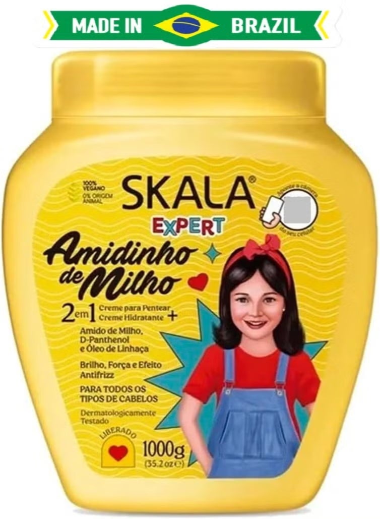 سكالا كريم نشا الذرة ( 2 في 1 ) سكالا إكسبرت – أميدينهو دي ميلهو للأطفال لمعالجة وترطيب والعناية اليومية بالشعر الرقيق وتقويته 1000 جرام ( صناعة برازيلية ) - Image 1