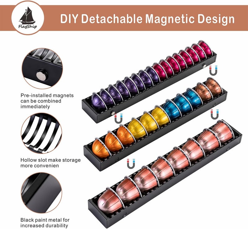 Flagship Vertuo Pod Drawer Insert for Counter,Nespresso Pod Holder DIY Magnetic Connect Black Metal(3 Packs) - Image 4