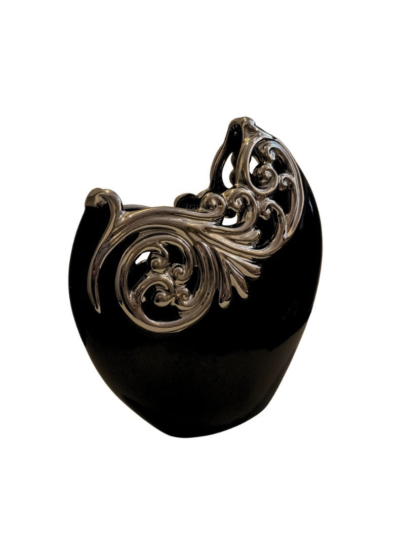 Modern Black & Silver Ceramic Decorative Vase – Luxury Home Décor Ornament - Image 3