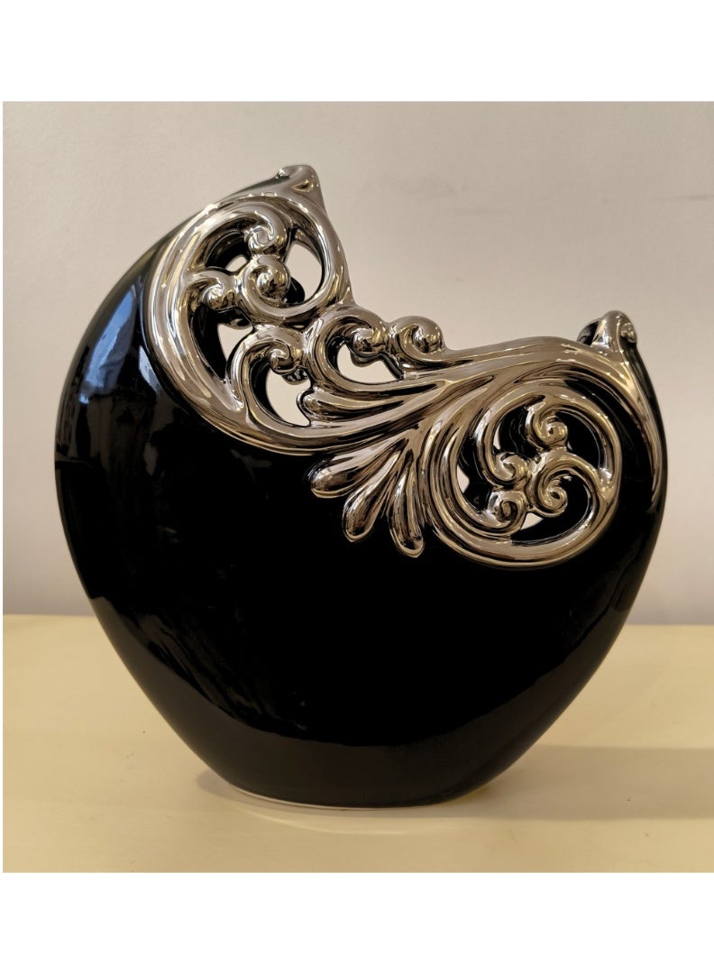 Modern Black & Silver Ceramic Decorative Vase – Luxury Home Décor Ornament - Image 1