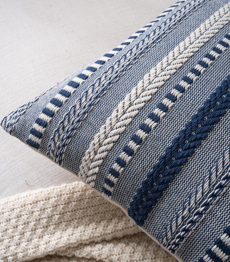 Cethom Boho Lumbar Pillow Covers 14x36 Long, Farmhouse Decorative Couch Pillow Cases, Navy Blue Accent Pillows of Bed, Sofa Bedroom Living Room Home Decor Cushion Cover, Pack of 1 - Image 2