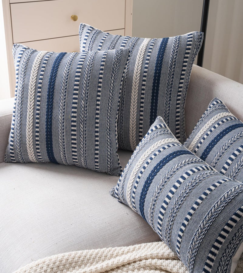 Cethom Boho Lumbar Pillow Covers 14x36 Long, Farmhouse Decorative Couch Pillow Cases, Navy Blue Accent Pillows of Bed, Sofa Bedroom Living Room Home Decor Cushion Cover, Pack of 1 - Image 5
