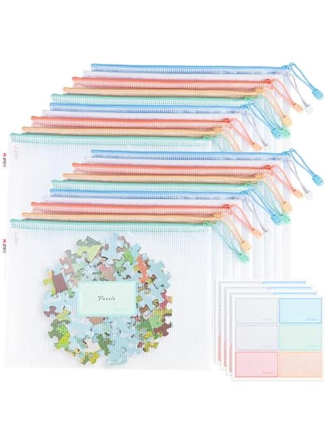 Pelican Set of 20 Mesh Zipper Pouch Bags for File Puzzle Storage in Morandi Colors with Label Pocket.FindGameObjectWithTag: Zipper Bags, A4 Size, Waterproof, Organizing, Board Games, Office Supplies.  - Image 1