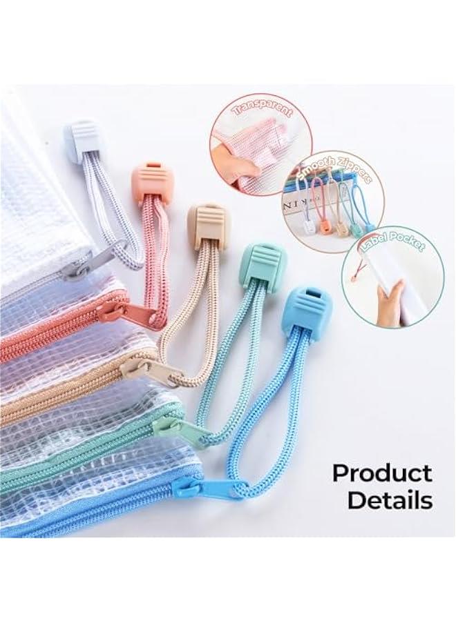 Pelican Set of 20 Mesh Zipper Pouch Bags for File Puzzle Storage in Morandi Colors with Label Pocket.FindGameObjectWithTag: Zipper Bags, A4 Size, Waterproof, Organizing, Board Games, Office Supplies.  - Image 4