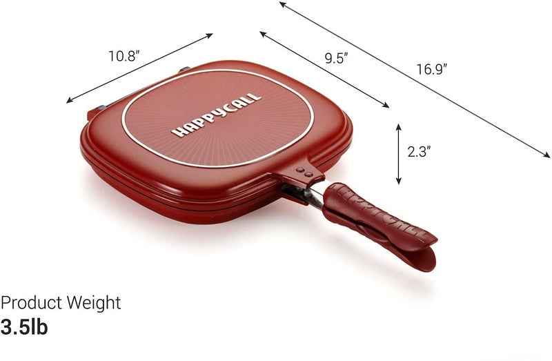 NETXE Kitchen Accessories ItemsHappy Call Double Sided Multi Purpose Nonstick Fry Pan with Strong Magnetic Handles 2 Oil Brush Gift ComboFry Pan RED Size 292 x 445 x 76 CM - Image 2